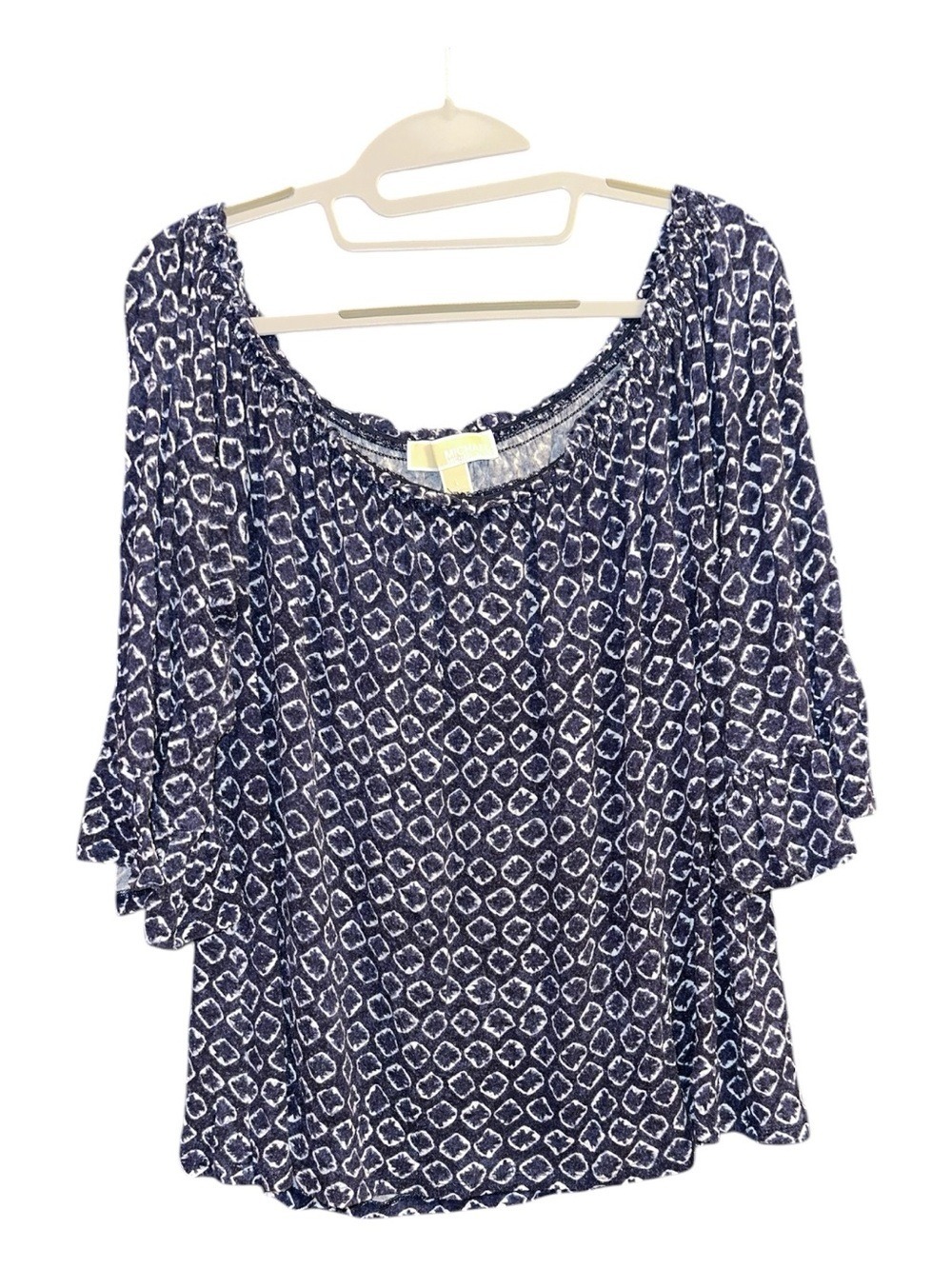MICHAEL Michael Kors Navy Off-Shoulder Geometric Print Peasant 3/4 Sleeve Top - Picture 2 of 9